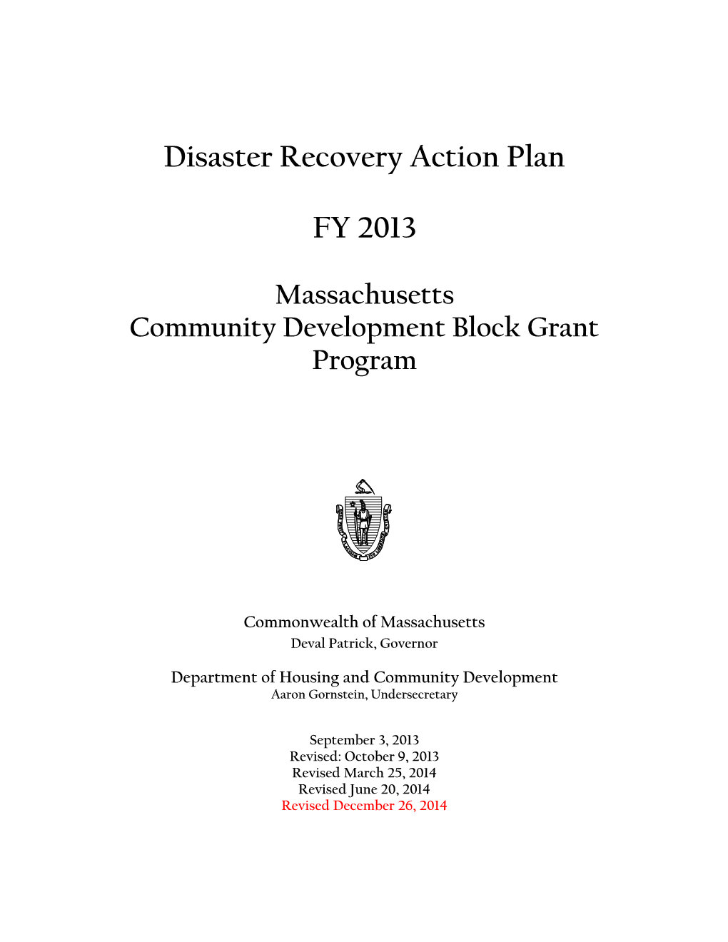 Disaster Recovery Action Plan FY 2013