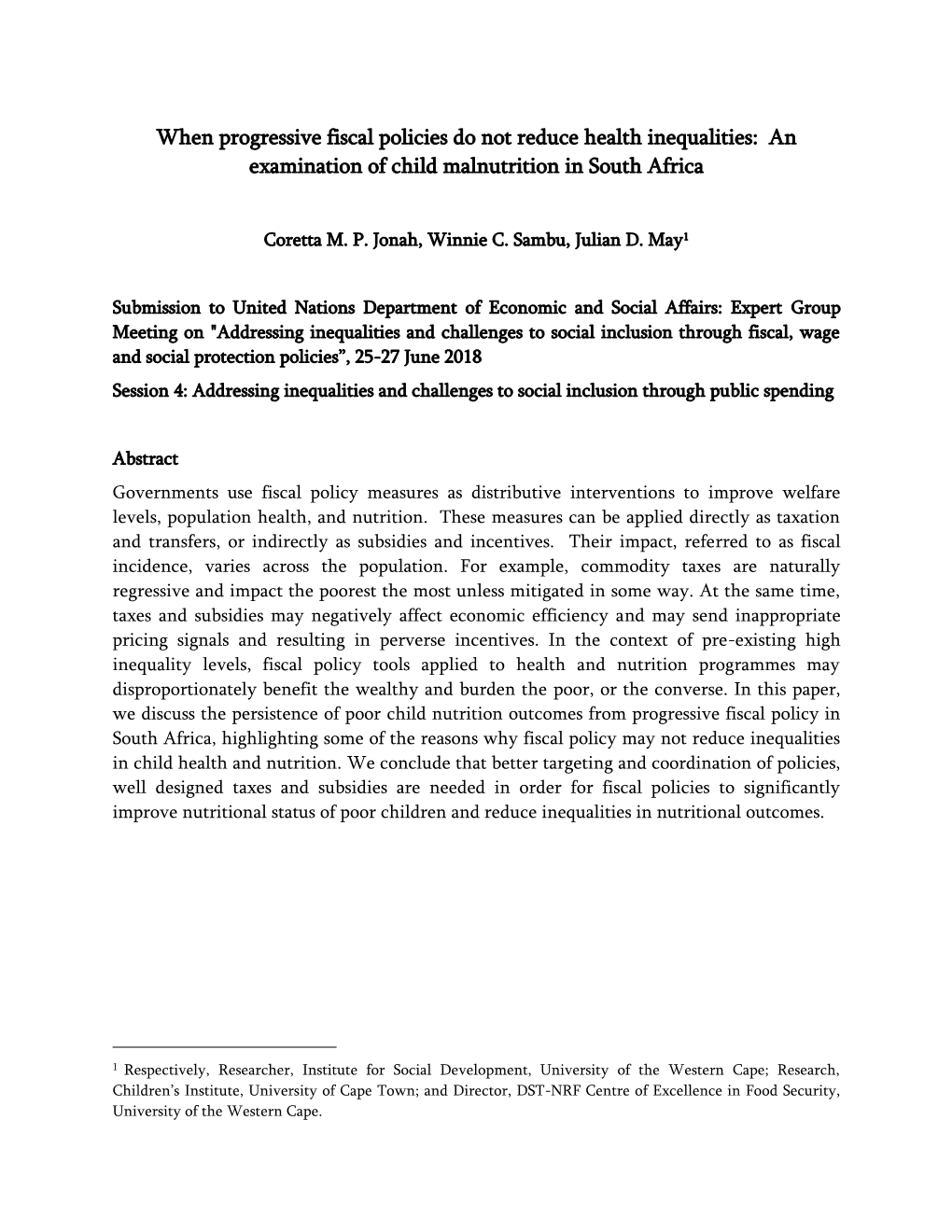 When Progressive Fiscal Policies Do Not Reduce Health Inequalities: an Examination of Child Malnutrition in South Africa