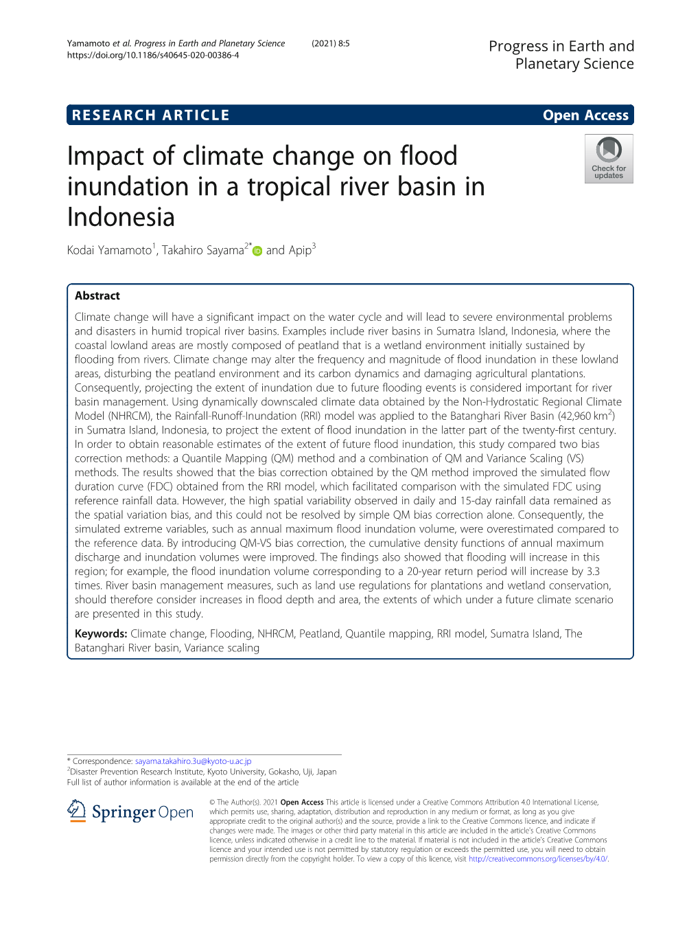 Impact of Climate Change on Flood Inundation in a Tropical River Basin in Indonesia Kodai Yamamoto1, Takahiro Sayama2* and Apip3