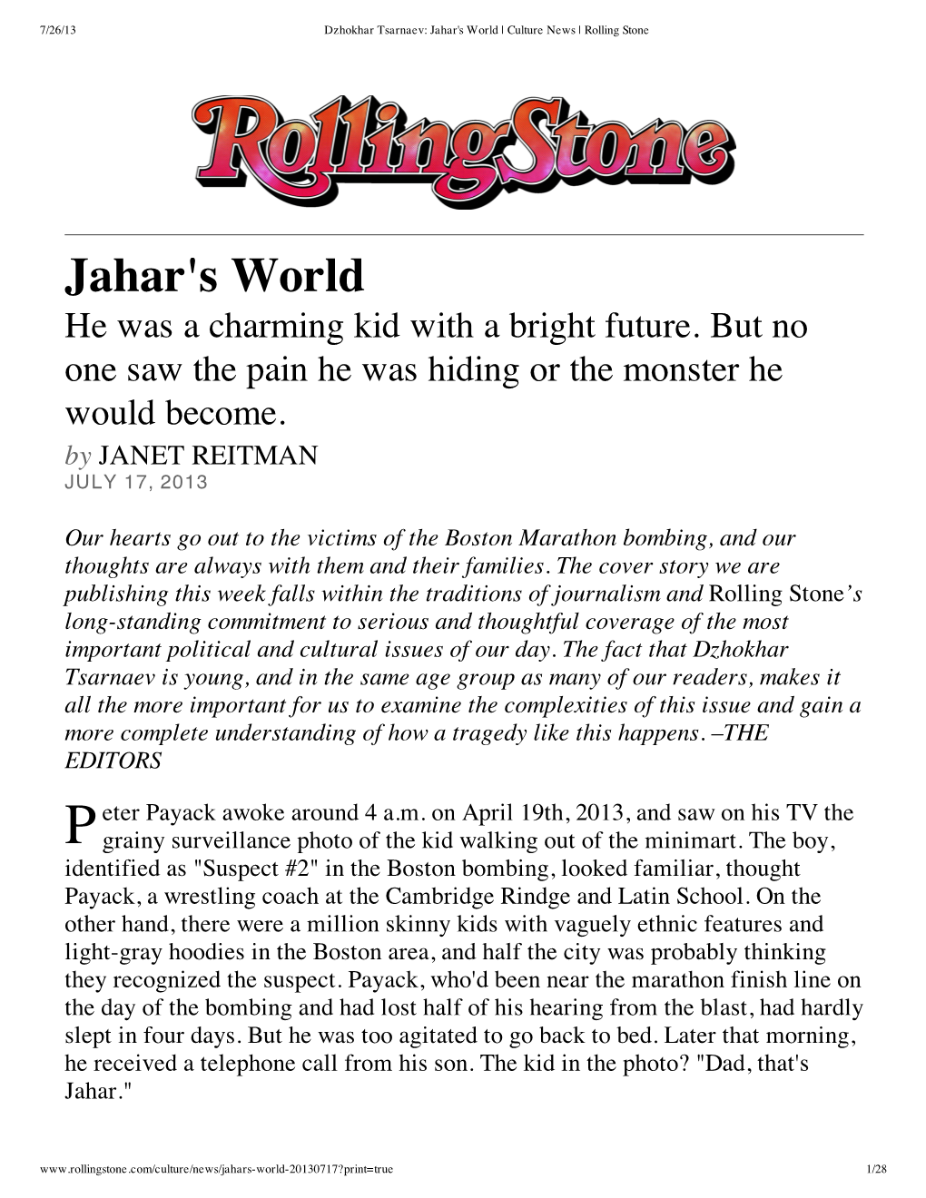 Jahar's World | Culture News | Rolling Stone