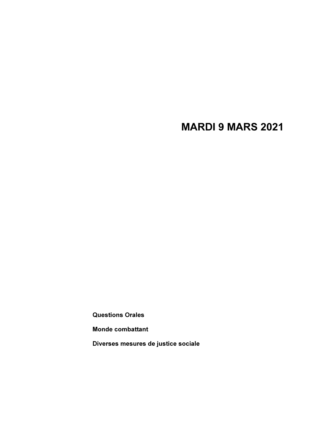 Mardi 9 Mars 2021