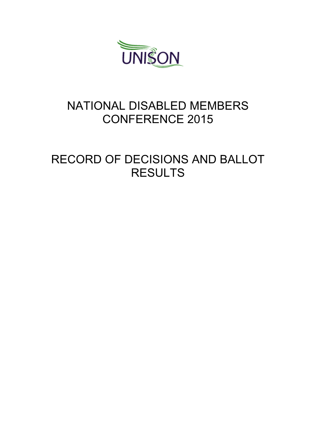 National Disabled Members Conference 2015 Record Of