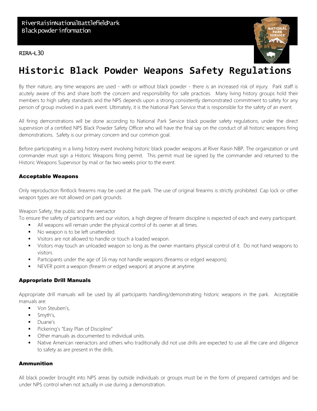 Historic Black Powder Weapons Safety Regulations