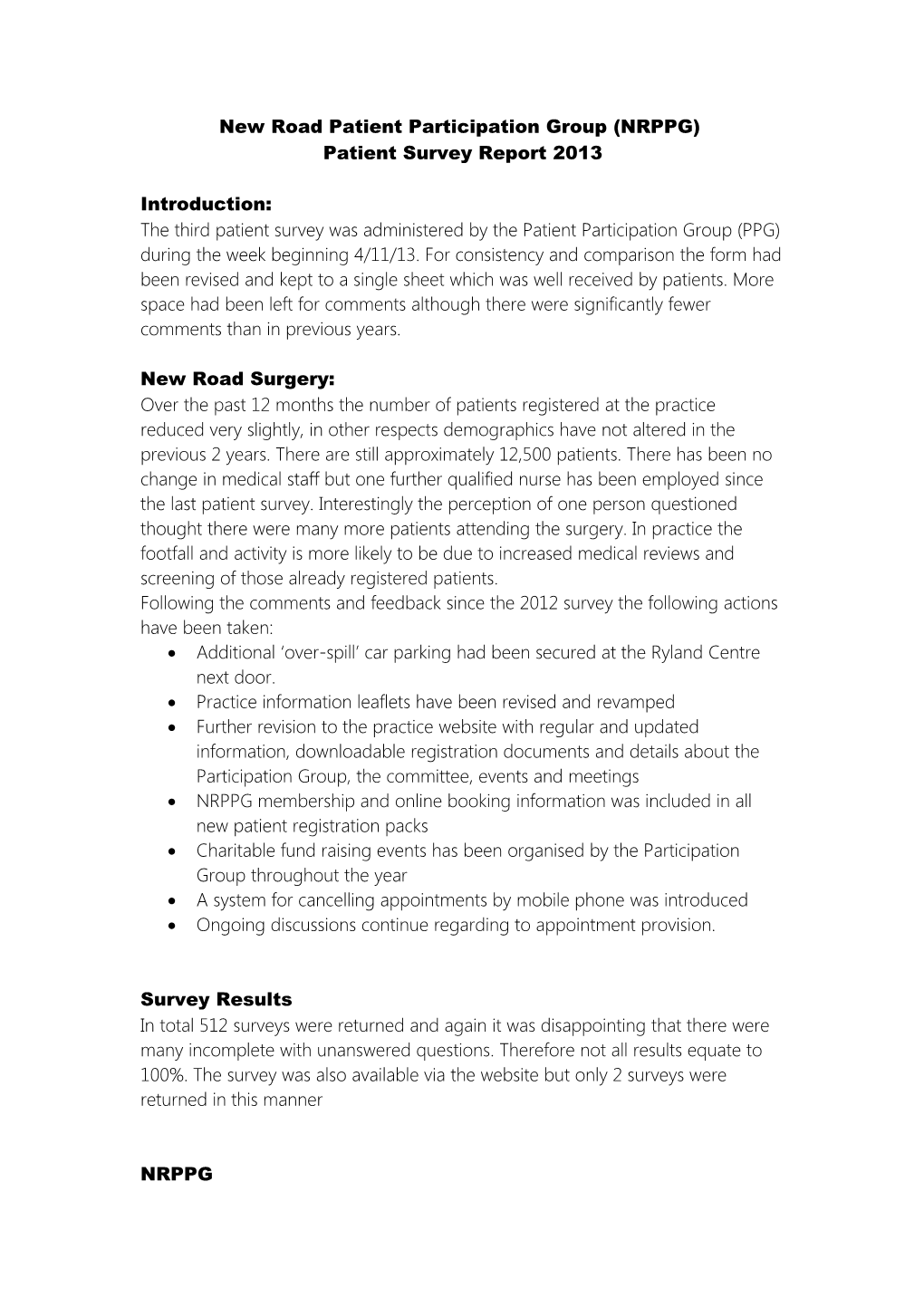 New Road Patient Participation Group (NRPPG)