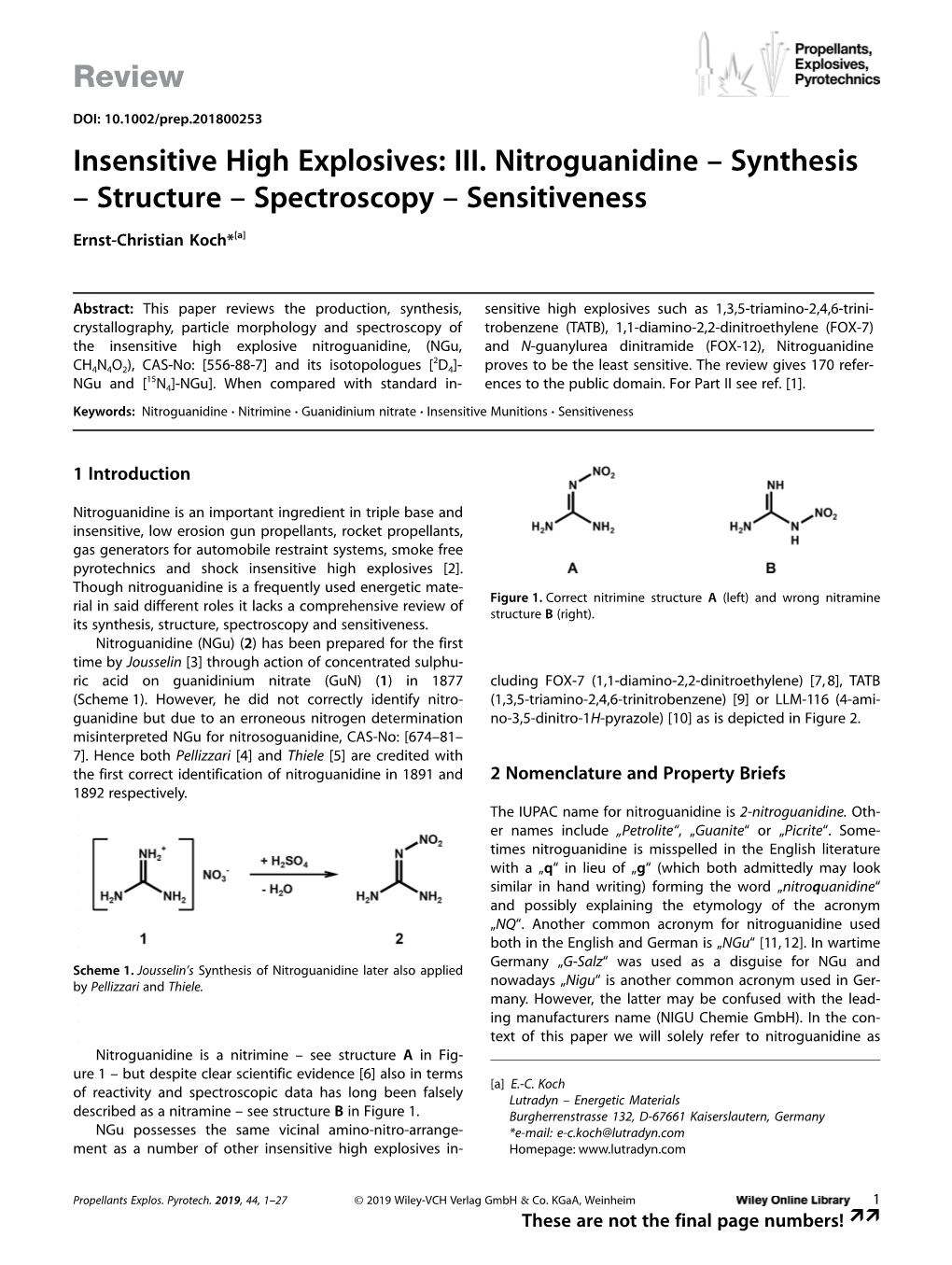 Insensitive High Explosives: III. Nitroguanidine – Synthesis