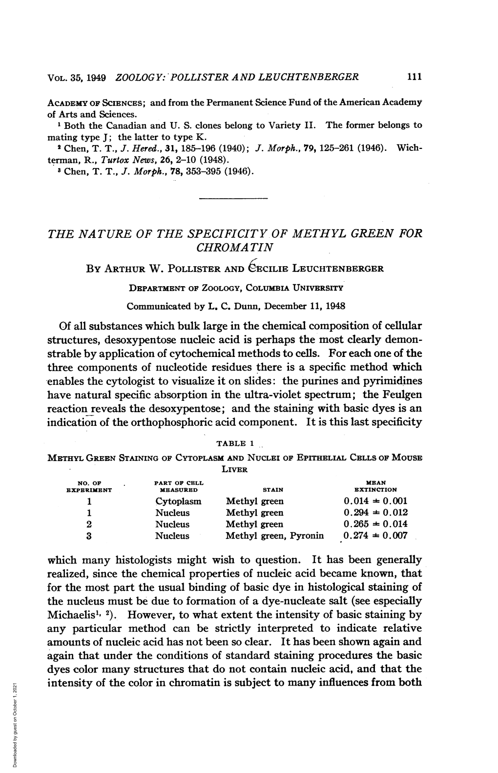 The Nature of the Specificity of Methyl Green for Chroma Tin by Arthur W