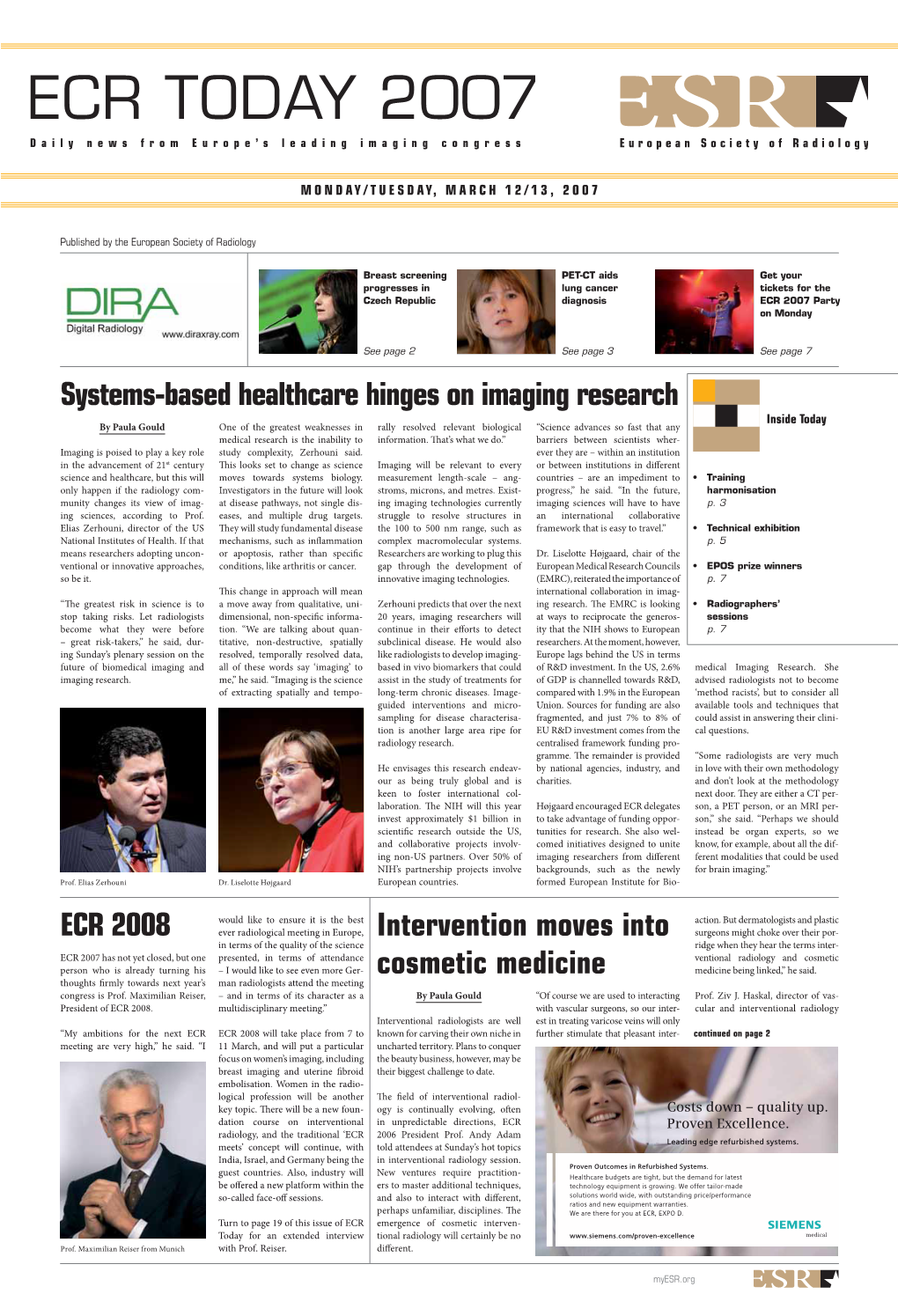 ECR TODAY 2007 Daily News from Europe’S Leading Imaging Congress
