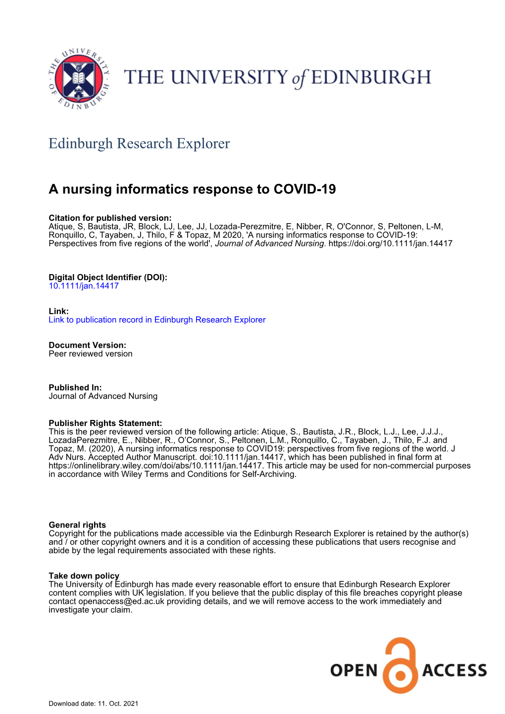 A Nursing Informatics Response to COVID‐19
