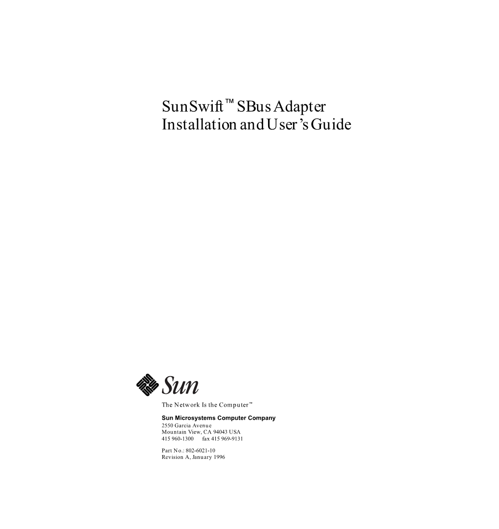 Sunswift Sbus Adapter Installation and User's Guide