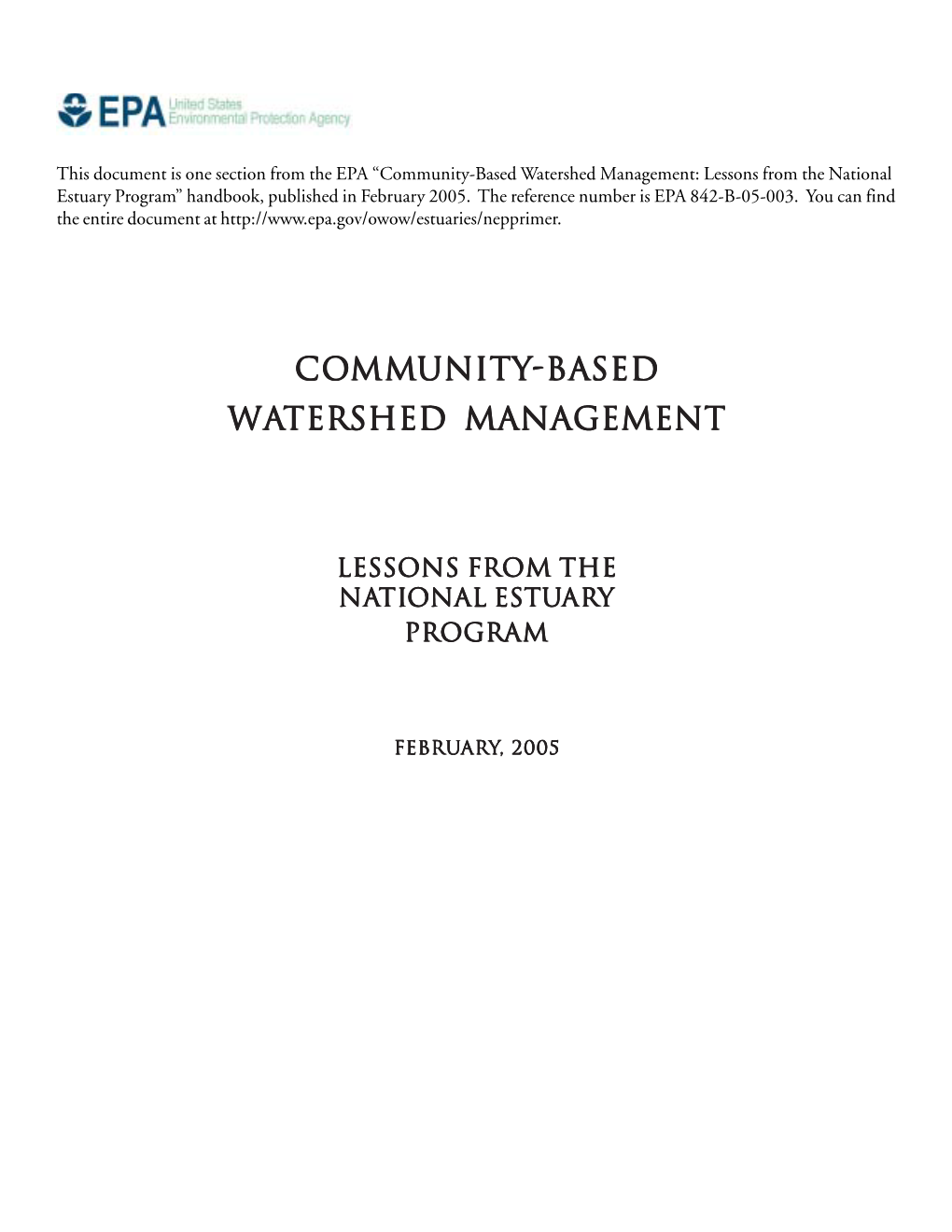 Chapter 1: the National Estuary Program (NEP)