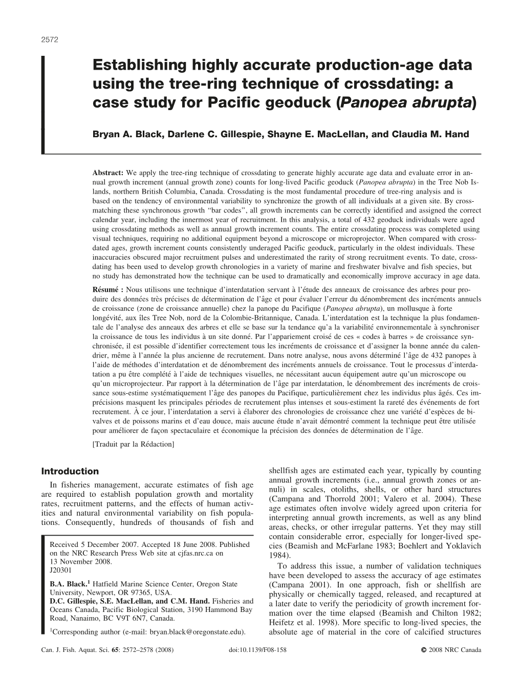 A Case Study for Pacific Geoduck (Panopea Abrupta)