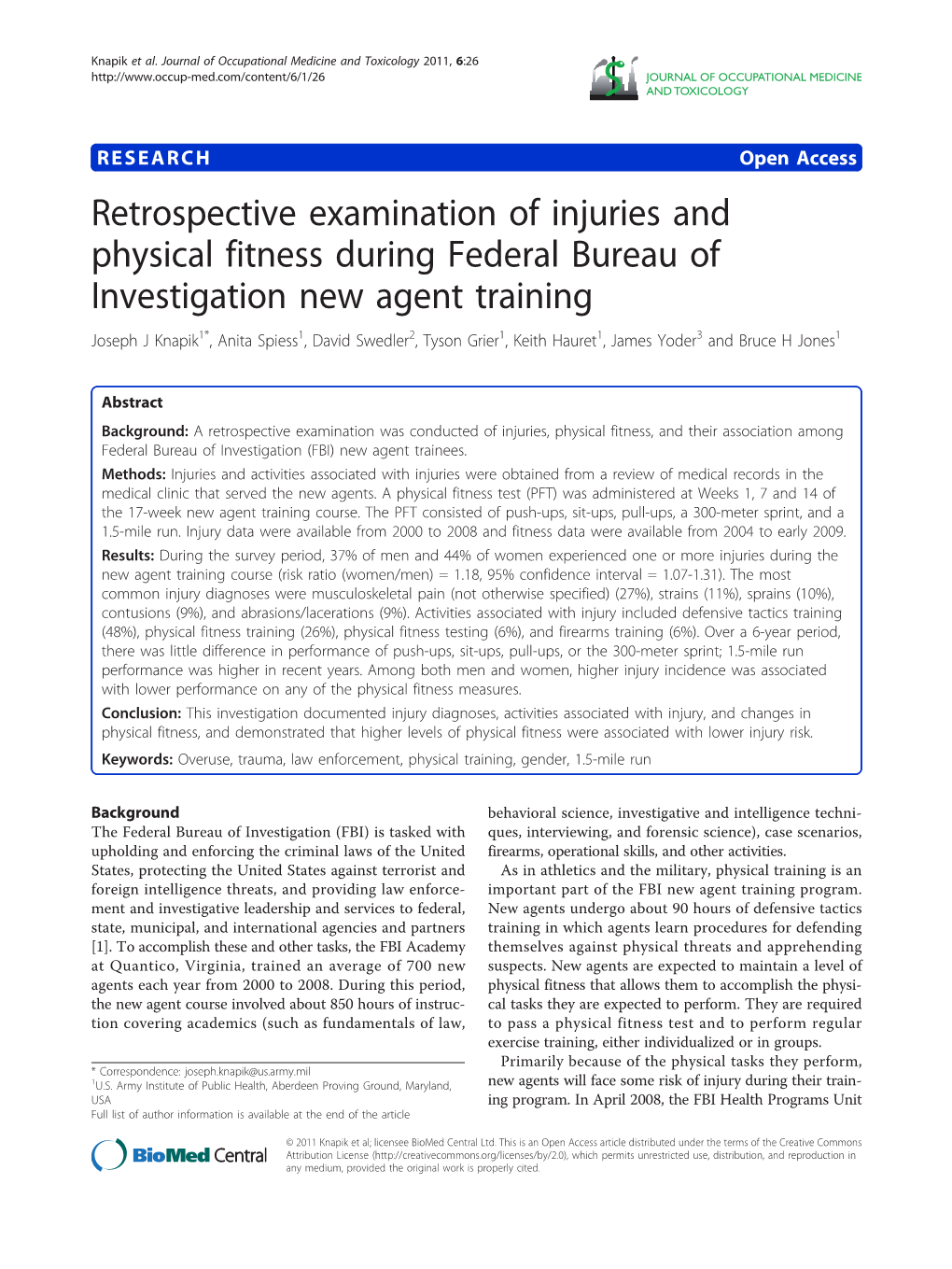 Retrospective Examination of Injuries and Physical Fitness During Federal