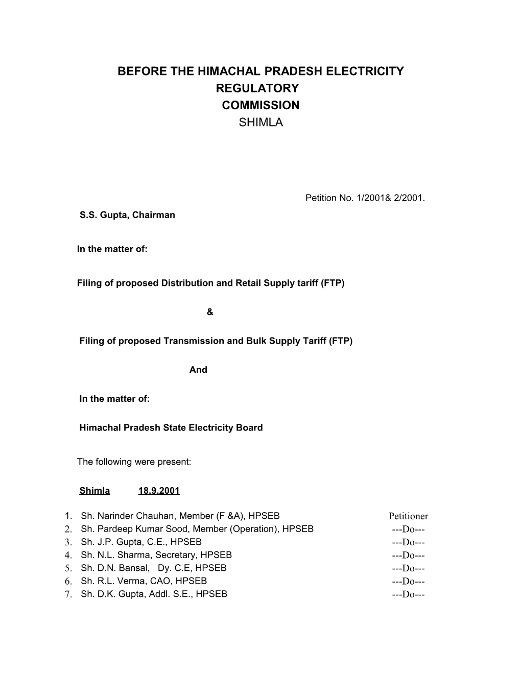 Before the Himachal Pradesh Electricity Regulatory