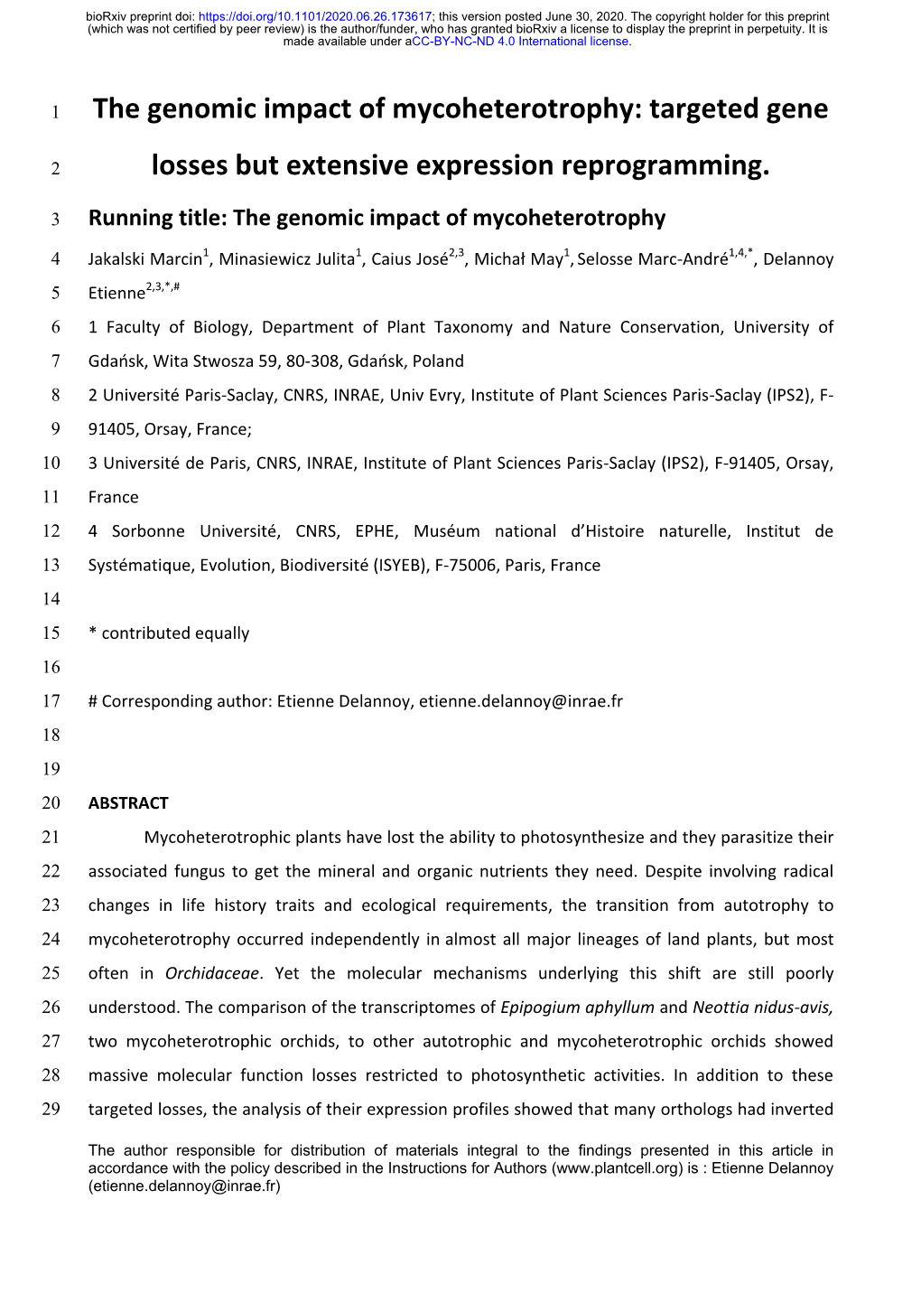 The Genomic Impact of Mycoheterotrophy: Targeted Gene