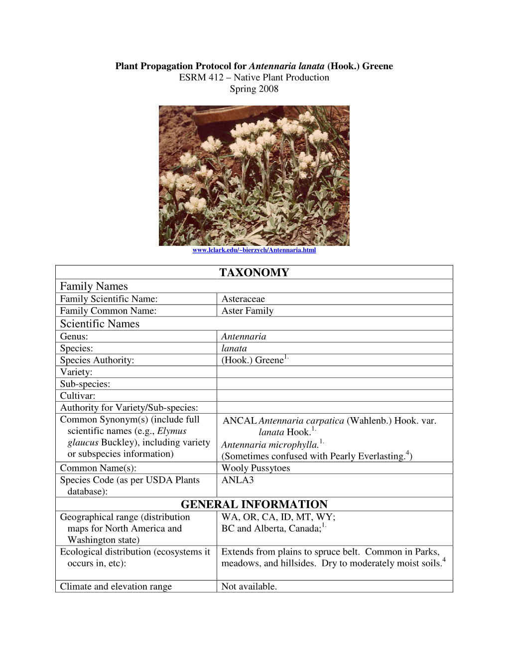 TAXONOMY Family Names Scientific Names GENERAL INFORMATION