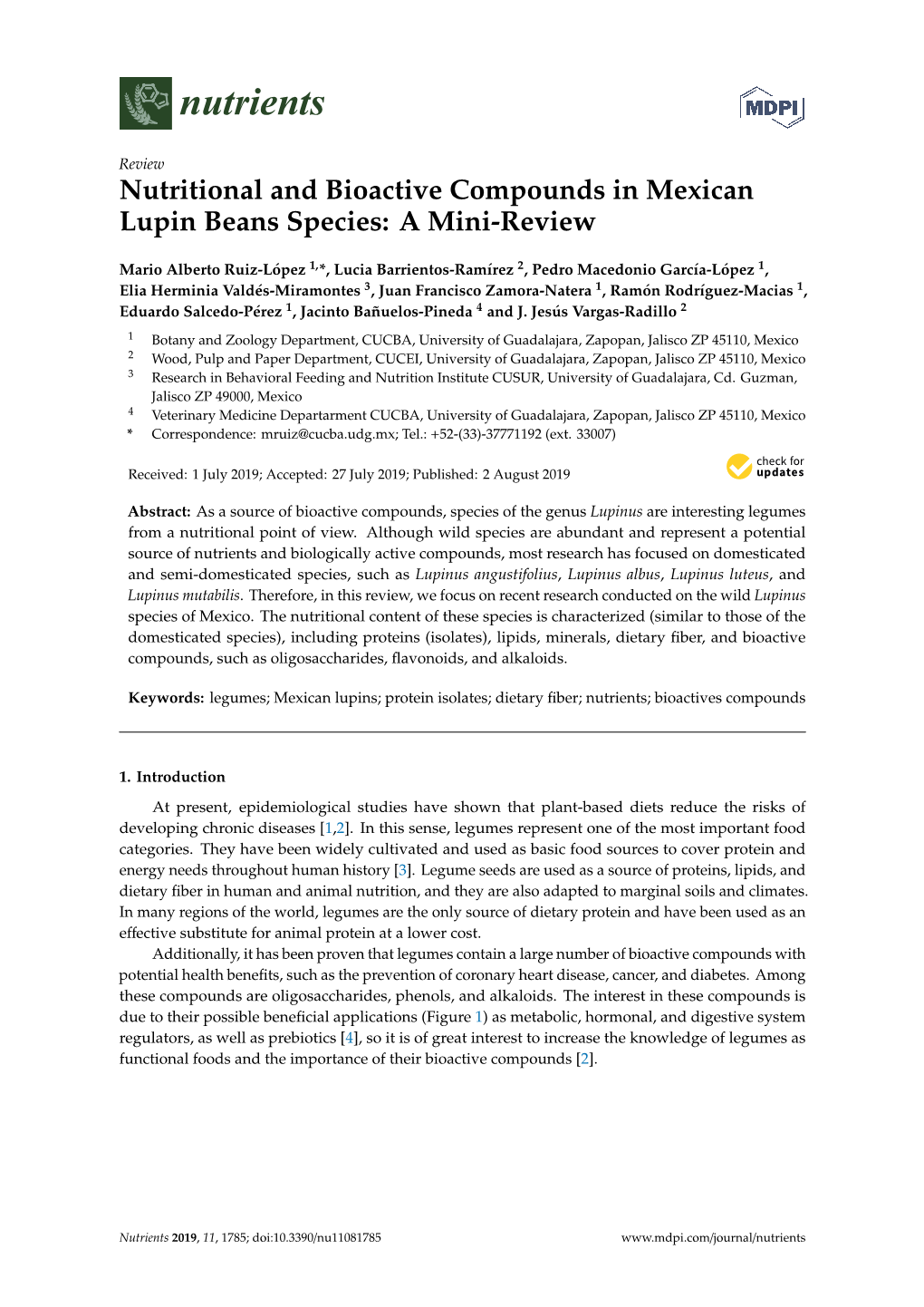 Nutritional and Bioactive Compounds in Mexican Lupin Beans Species: a Mini-Review