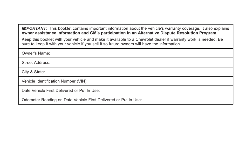 2010 Chevrolet HHR Warranty Guide