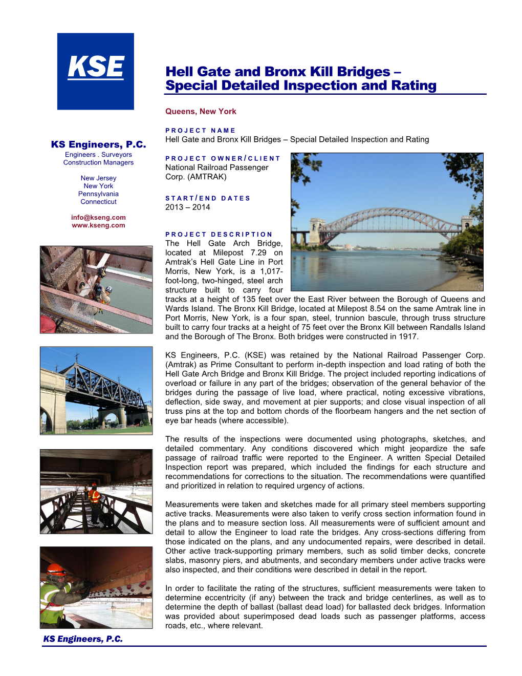 Hell Gate and Bronx Kill Bridges – Special Detailed Inspection and Rating