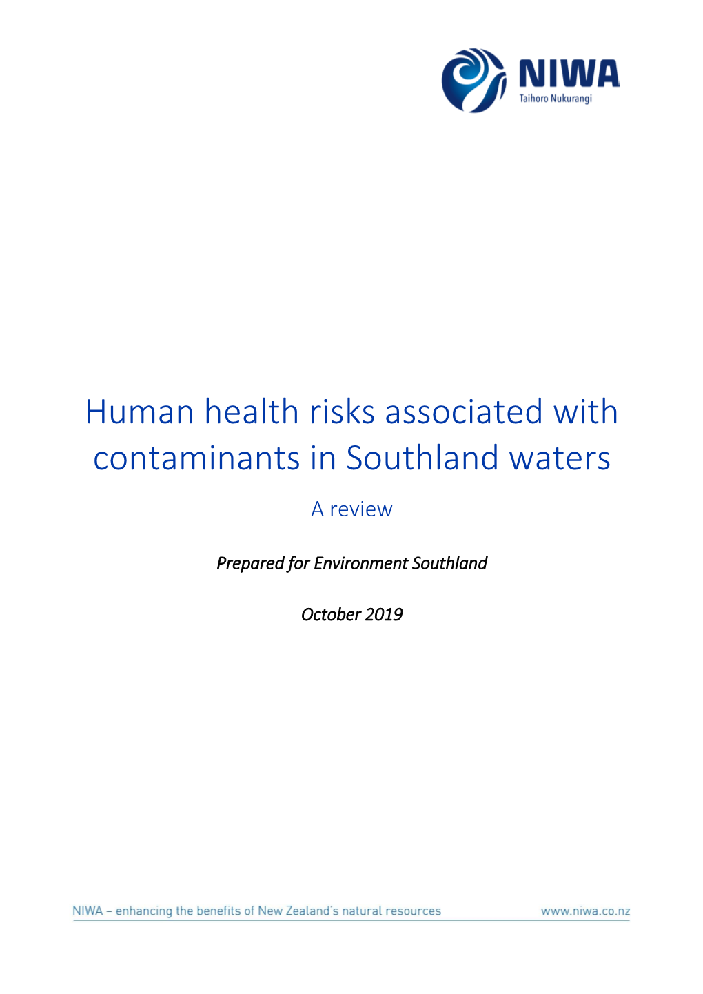 NIWA CLIENT REPORT No: 2019320AK Report Date: October 2019 NIWA Project: ENS19101