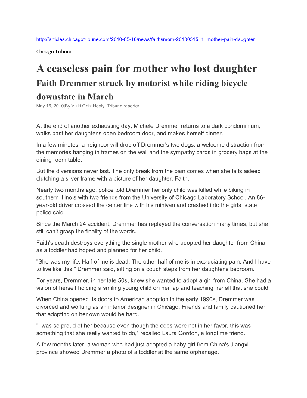 A Ceaseless Pain for Mother Who Lost Daughter
