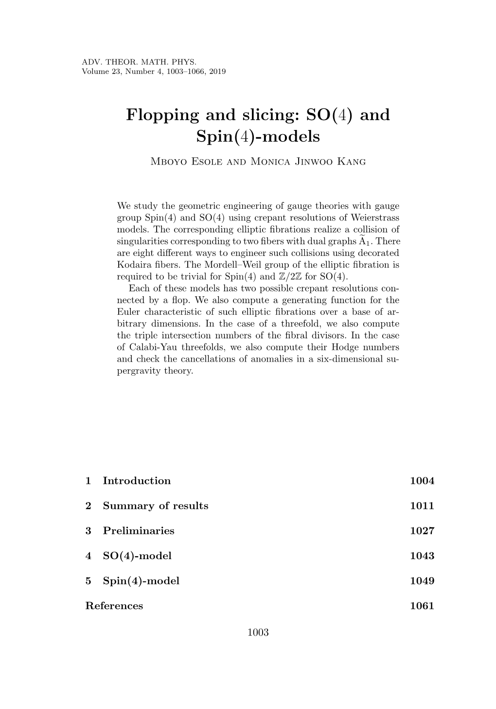 Flopping and Slicing: SO(4) and Spin(4)-Models