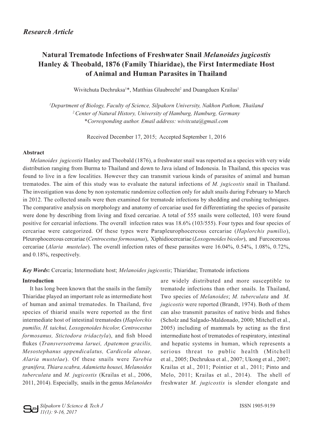 Natural Trematode Infections of Freshwater Snail Melanoides