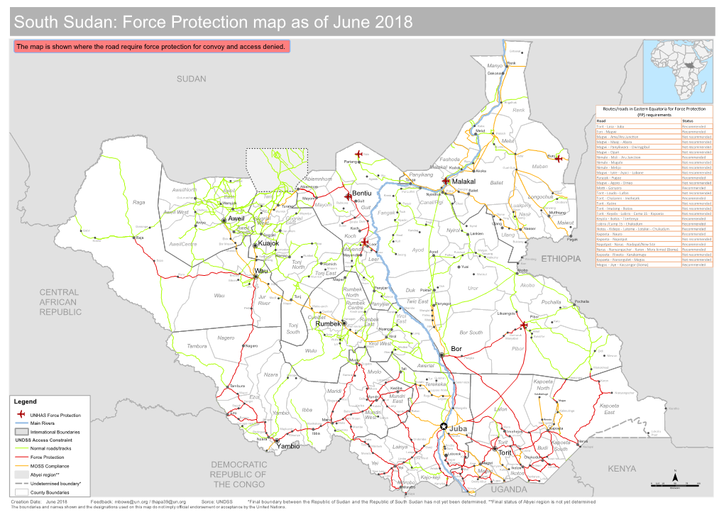 South Sudan: Force Protection Map As of June 2018 White Nile Sennar