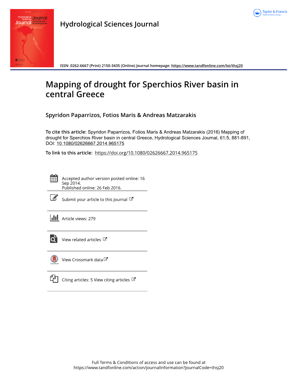 Mapping of Drought for Sperchios River Basin in Central Greece