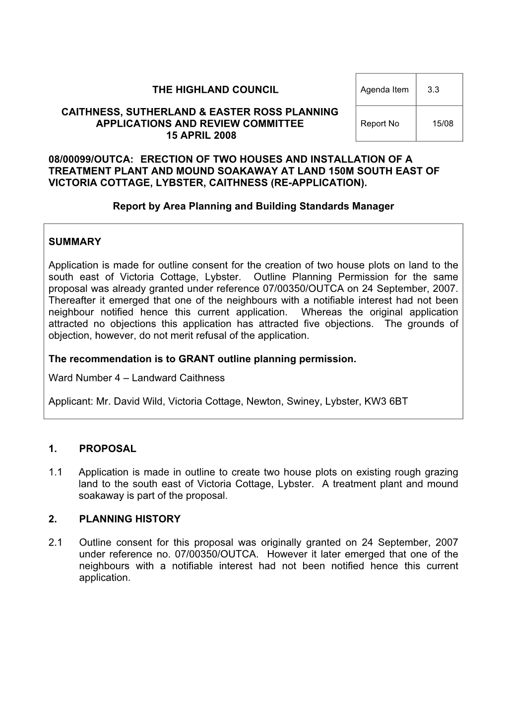 Caithness, Sutherland & Easter Ross Planning Applications and Review