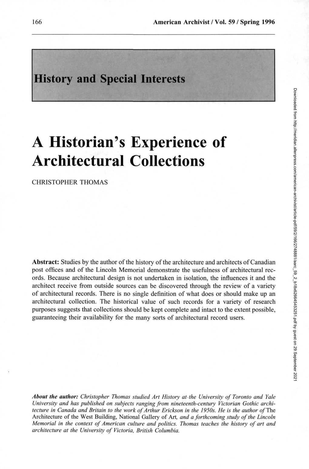 A Historian's Experience of Architectural Collections