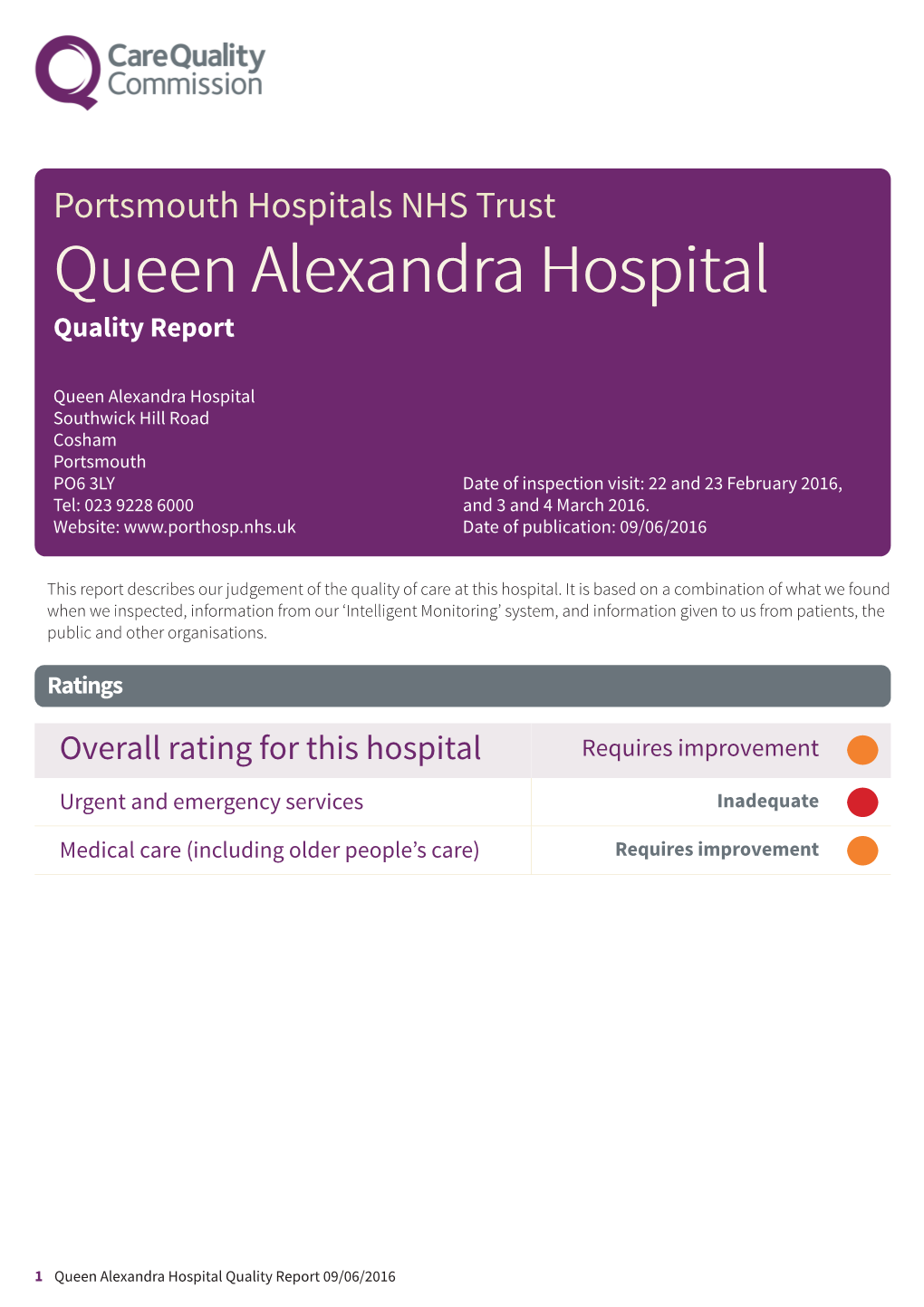 Queen Alexandra Hospital Newapproachfocused Report (Acutes Location May 2016)