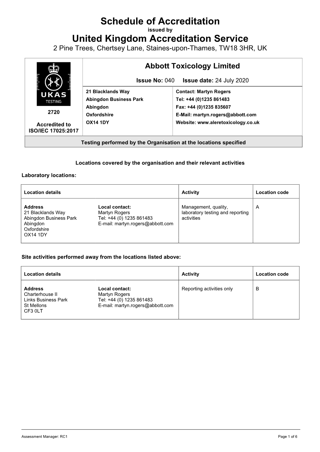 Abbott Toxicology Limited