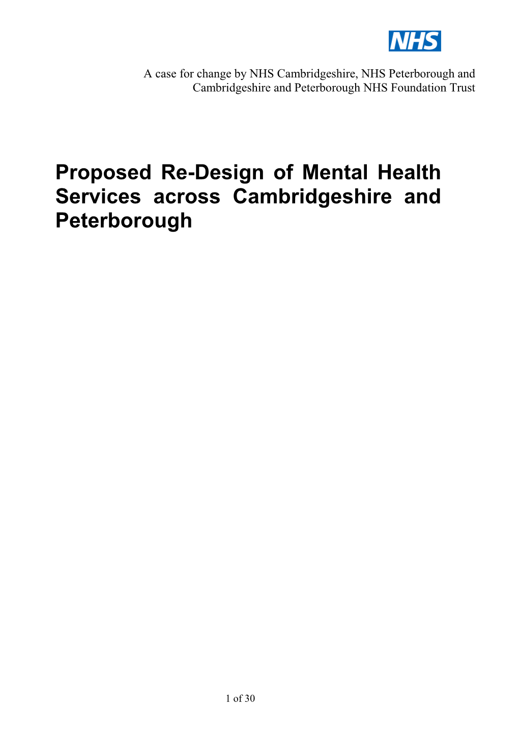 Proposed Re-Design of Mental Health Services Across Cambridgeshire and Peterborough