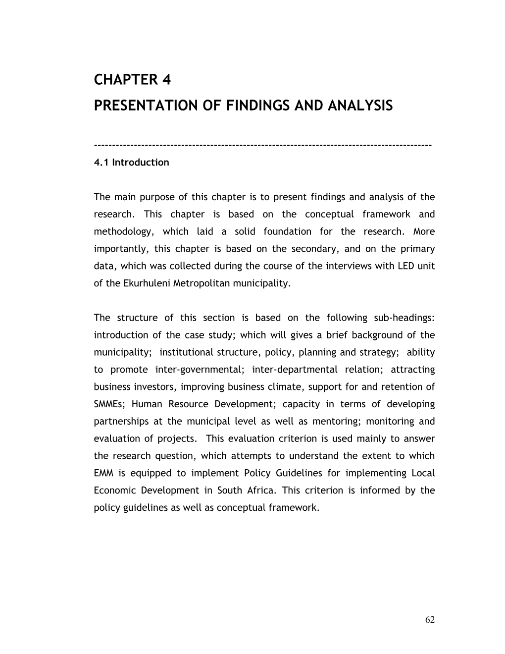 Chapter 4 Presentation of Findings and Analysis