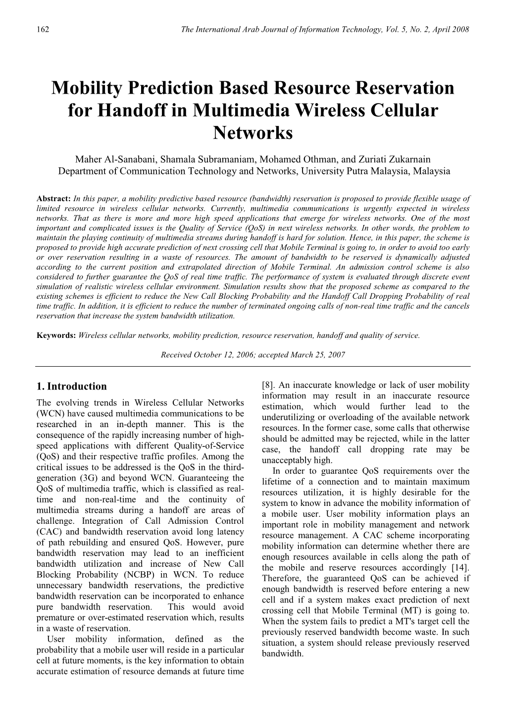 Mobility Prediction Based Resource Reservation for Handoff in Multimedia Wireless Cellular Networks