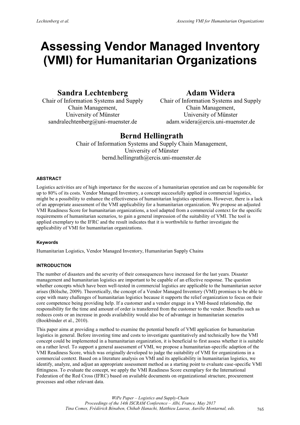 Assessing Vendor Managed Inventory (VMI) for Humanitarian Organizations