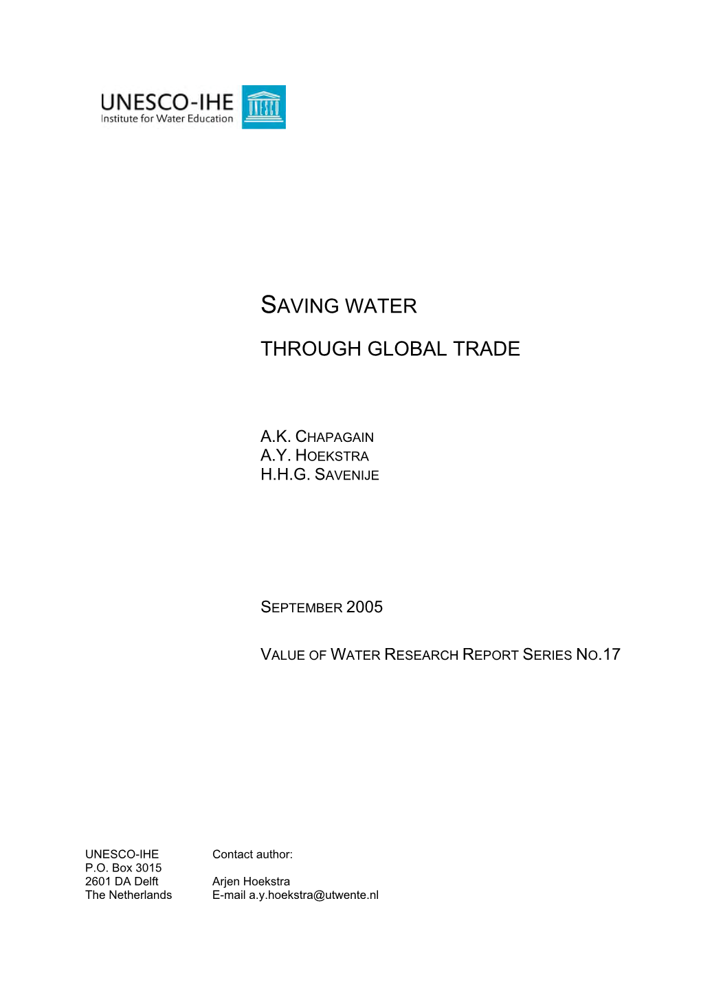 Saving Water Through Global Trade A.K