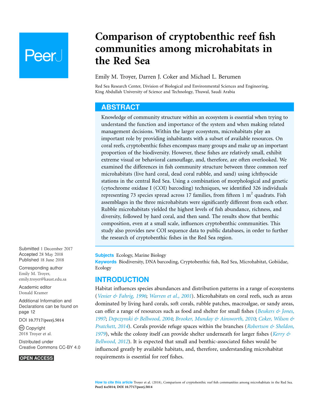 Comparison of Cryptobenthic Reef Fish Communities Among Microhabitats in the Red