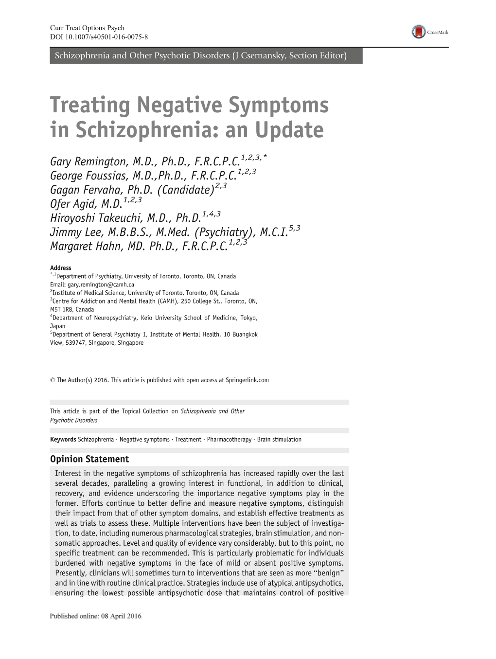 Treating Negative Symptoms in Schizophrenia: an Update