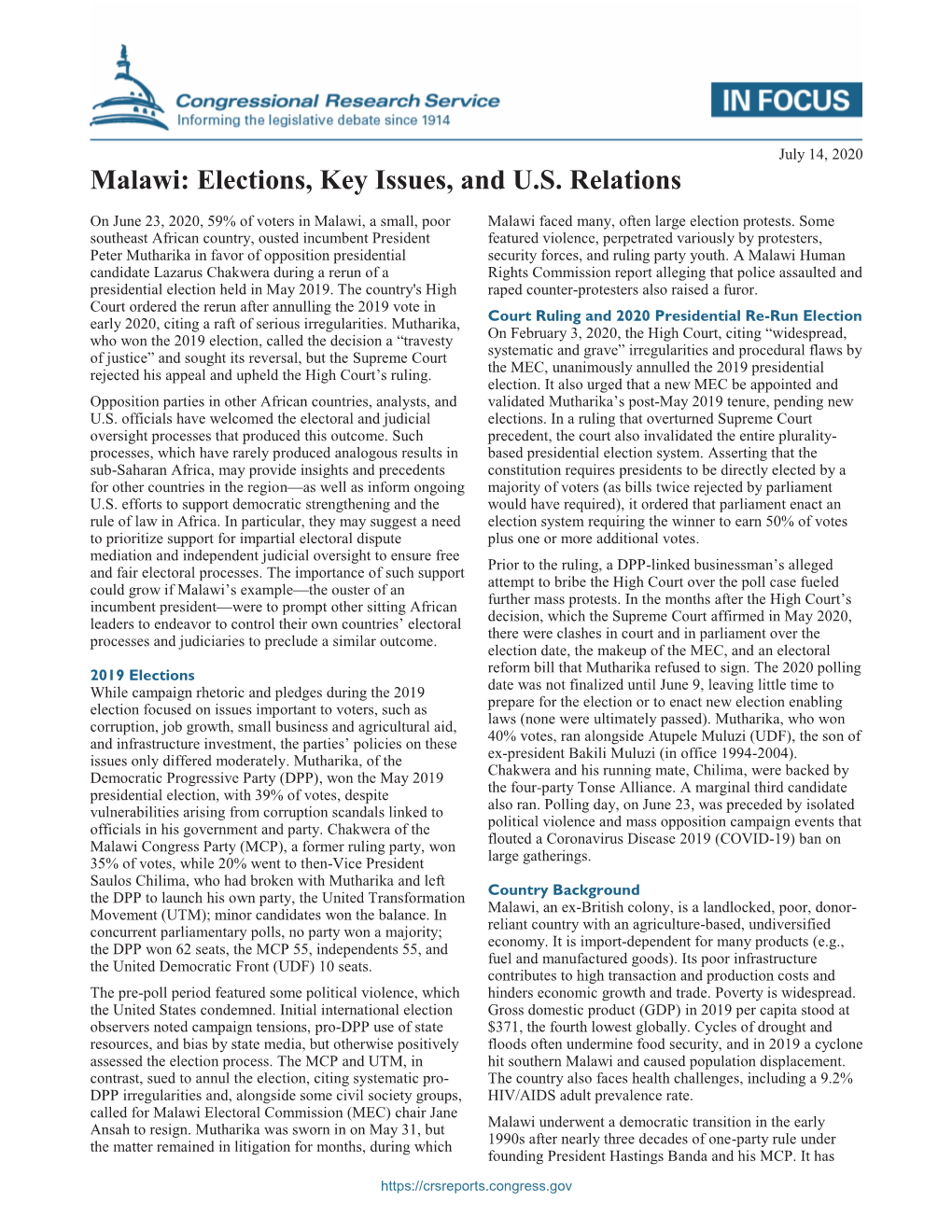 Malawi: Elections, Key Issues, and U.S