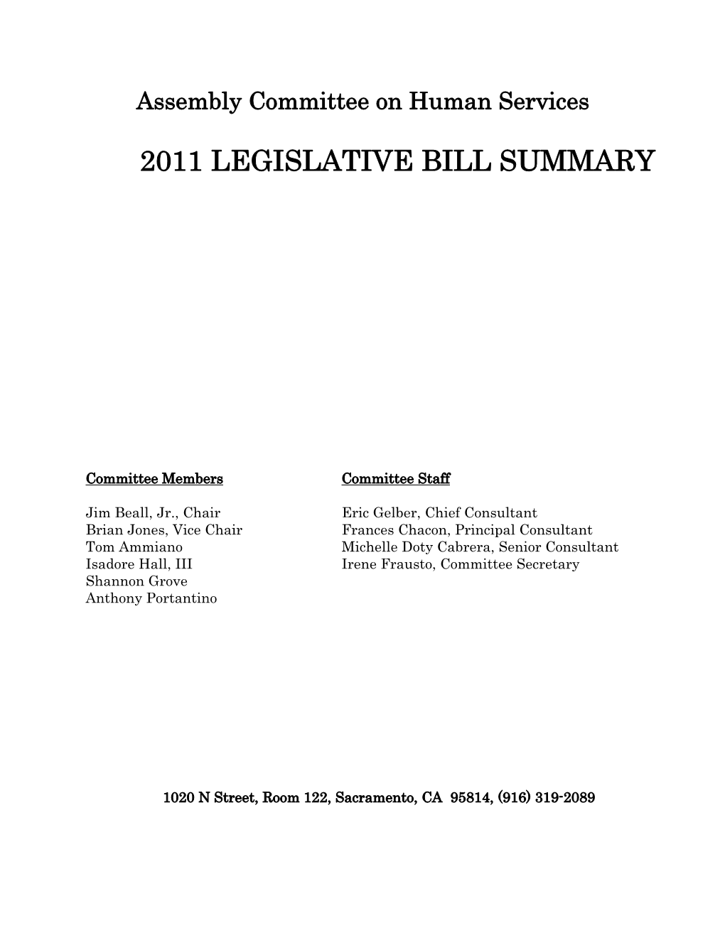 2011 Legislative Bill Summary