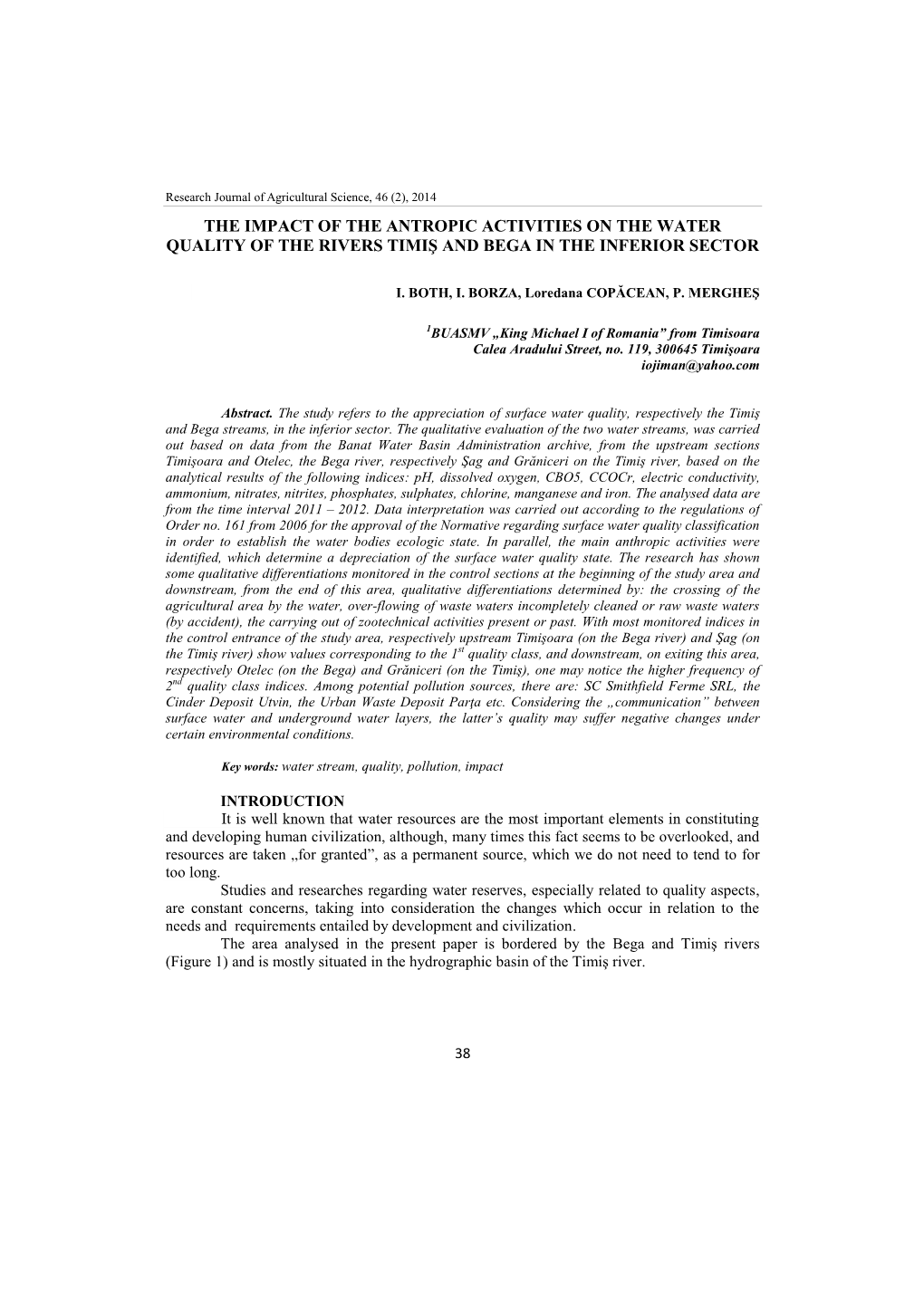 The Impact of the Antropic Activities on the Water Quality of the Rivers Timiş and Bega in the Inferior Sector