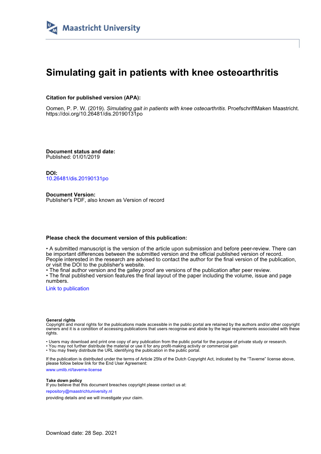 Simulating Gait in Patients with Knee Osteoarthritis