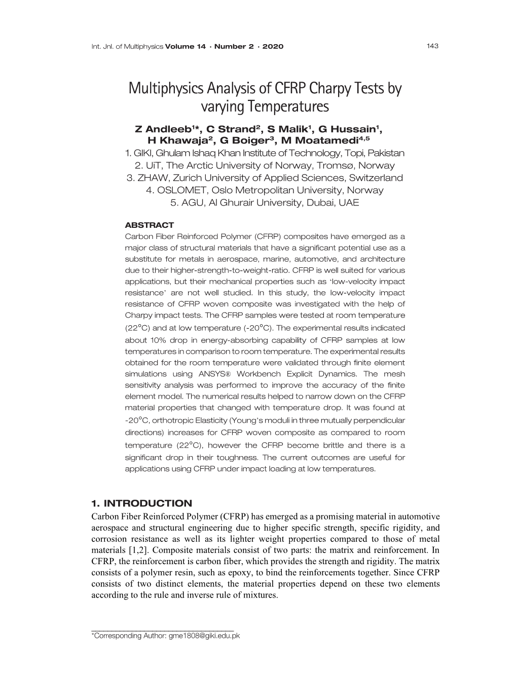 Multiphysics Analysis of CFRP Charpy Tests by Varying Temperatures