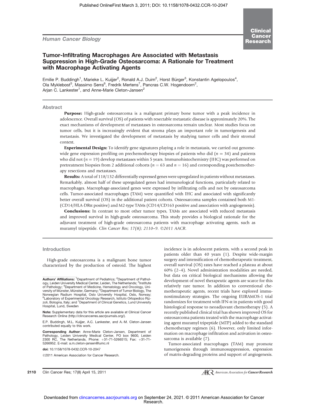 Tumor-Infiltrating Macrophages Are Associated with Metastasis Suppression in High-Grade Osteosarcoma: a Rationale for Treatment with Macrophage Activating Agents