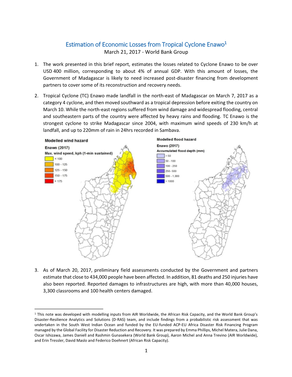 Estimation of Economic Losses from Tropical Cyclone Enawo1 March 21, 2017 - World Bank Group