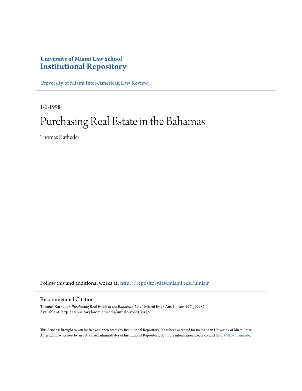 Purchasing Real Estate in the Bahamas Thomas Katheder