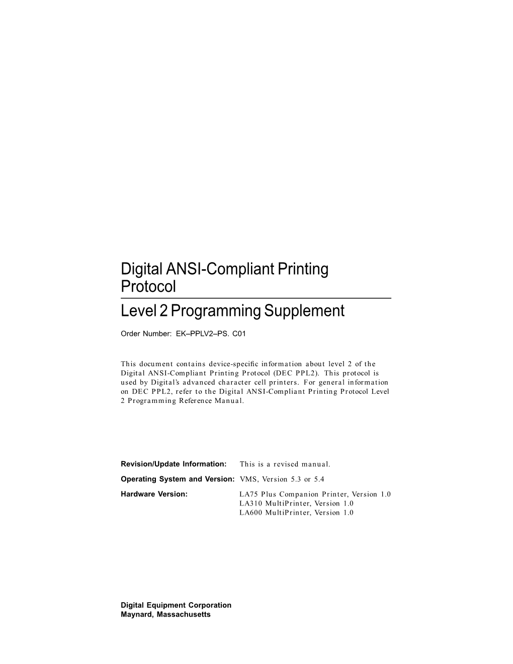 Digital Ansi-Compliant Printing Protocol Level 2 Program