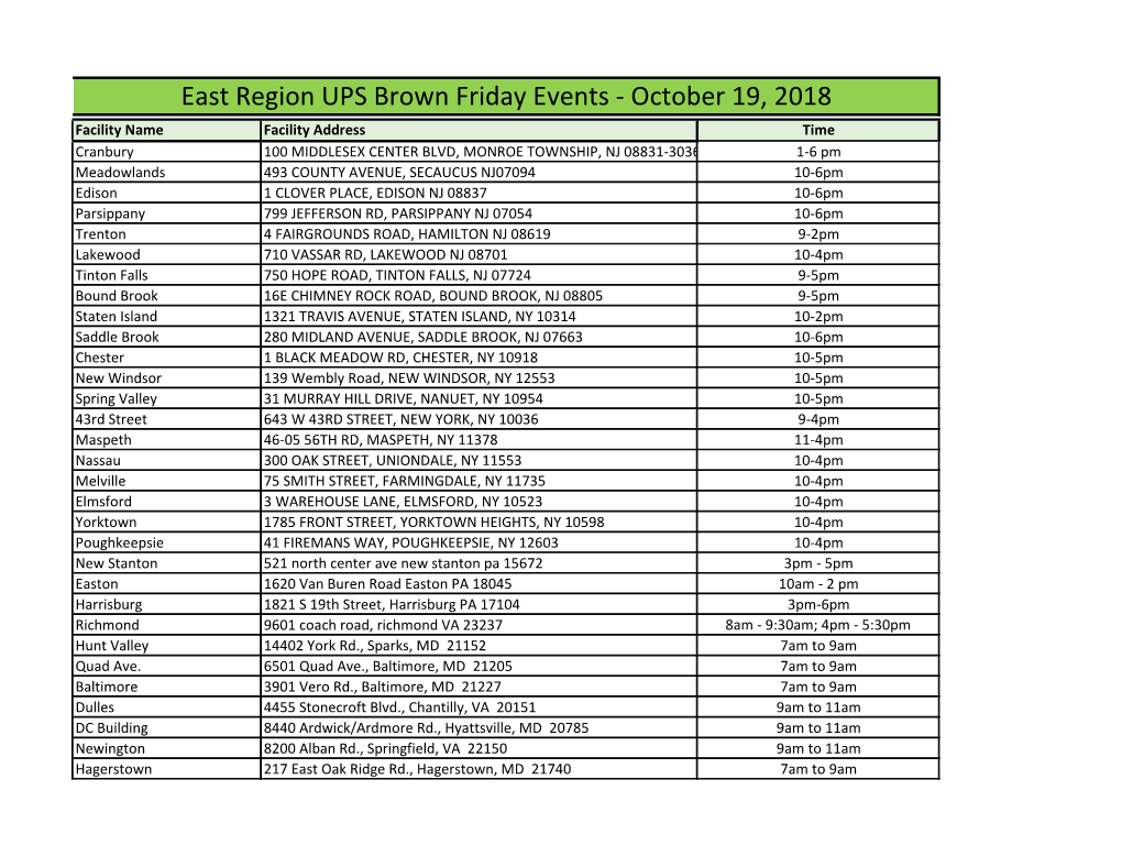 East Region UPS Brown Friday Events