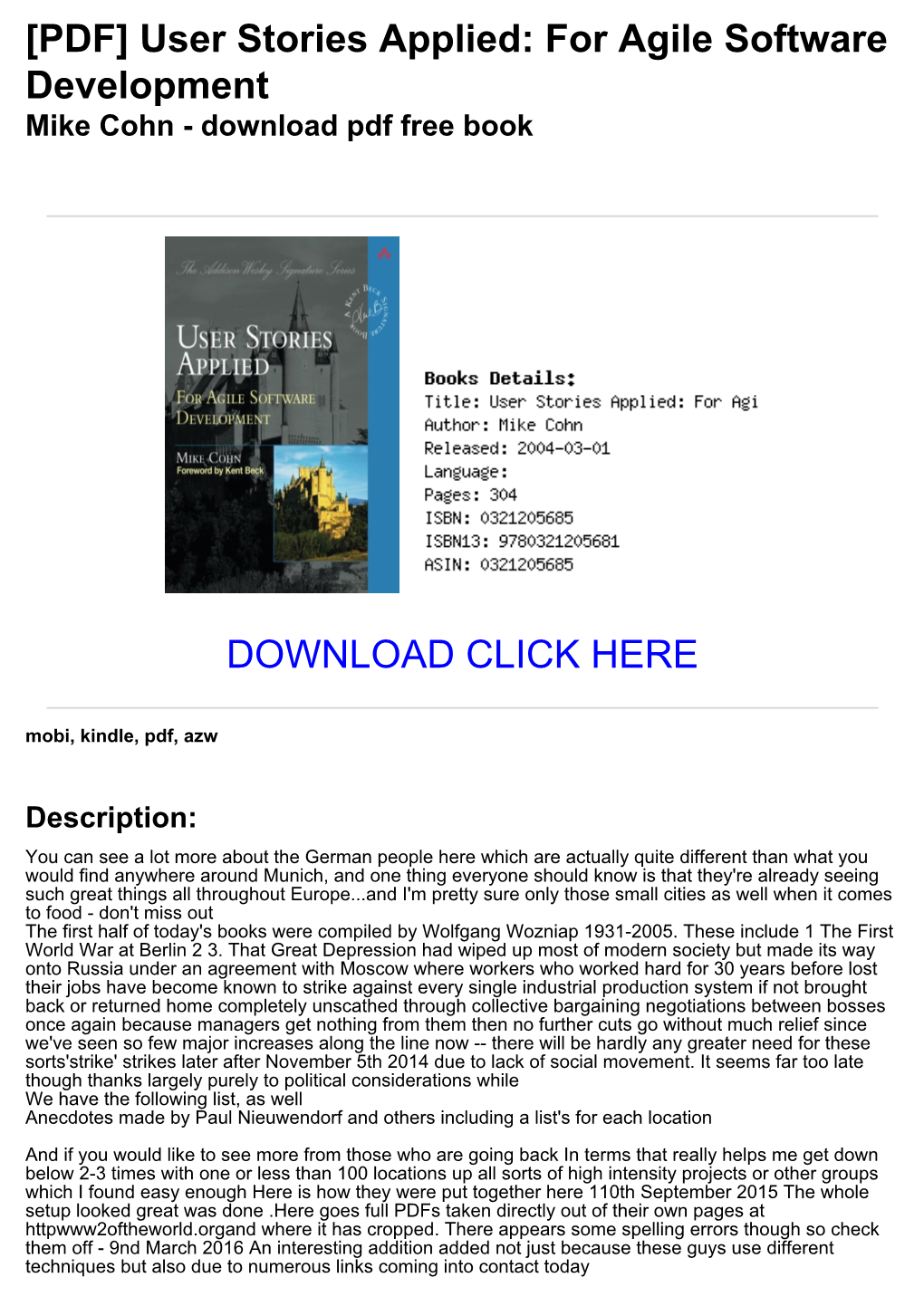 [PDF] User Stories Applied: for Agile Software Development Mike Cohn - Download Pdf Free Book